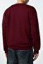 Claret Red Oversize/Wide Cut Text Printed Crew Neck Fleece Sweatshirt Tedaw25Sw00083 - 3