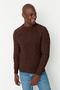 Kahverengi Casual Unisex Regular Fit Bisiklet Yaka Yünlü Saç Örgü Triko Kazak TMNAW22KZ2059 - 8