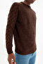 Kahverengi Casual Unisex Regular Fit Bisiklet Yaka Yünlü Saç Örgü Triko Kazak TMNAW22KZ2059 - 7
