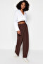 Kahverengi Wide Leg/Rahat Kesim Yüksek Bel Esnek Pantolon TWOSS23PL00129