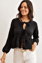 Women's Black Bow Knitted Blouse Blz-19002817 - 3