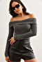 Women's Anthracite Thick Ribbed Raised Madonna Collar Blouse Blz- 19002815 - 3