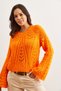 Women's Orange Openwork Soft Textured Spanish Sleeve Sweater Kzk- 19000938 - 2