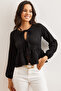 Women's Black Bow Knitted Blouse Blz-19002817 - 2