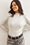 Women's White Stand Collar Diamond Patterned Metallic Knitwear Sweater Kzk- 19000943 - 4