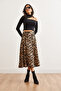 Women's Leopard Stone Elastic Waist Suede Textured Bell Skirt Etk- 19000141 - 2