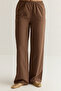 Kahverengi Bağlamalı Keten Görünümlü Bluz Ve Wide Leg Pantolon Dokuma Alt - Üst Takım TWOSS25AU00034 - 4