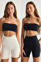 Siyah-Ten 2'li Paket Micro Yüksel Bel İz Yapmaz Boxer Örme Külot THMSS25KU00010