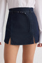 Lacivert İnce Kumaş Kemerli Yırtmaç Detaylı Yüksek Bel Comfort/Esnek Denim Şort Etek TWOSS25SR00003 - 4