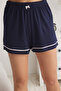 Lacivert Dantel ve Kurdele/Fiyonk Detaylı Şortlu Örme Pijama Takımı THMSS25PT00059 - 4