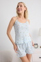 Mavi %100 Pamuklu Çiçekli Pointel Ajurlu/Delikli Şortlu Örme Pijama Takımı THMSS25PT00082 - 2