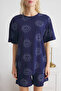 Lacivert %100 Pamuklu Güneş Desenli Şortlu Örme Pijama Takımı THMSS25PT00139 - 5