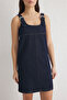 Koyu Mavi Tokalı Ayarlanabilir Askılı Mini Denim Elbise TWOSS25EL00154 - 3