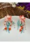 Salmon Pink Floral Colorful Beaded Fringed Design Earrings - 3