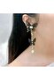 Black Organza Fabric Butterfly and Pearl Design Earrings - 3
