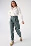 Pastel Green-Cotton Epaulette Detailed Snap Fastener Cargo Pants - 3