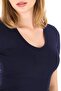 V-Neck Slim Fit Crop T-Shirt-Navy - 8