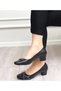 Women's Black Jewelled Shiny Cup Short Thick Heeled Comfortable Daily Anatomical Casual Evening Dress Mother Shoes - 5