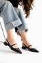 Icon of Elegance Women's Black Shiny Pointed Toe Buckle Comfortable and Modern Heeled Ballerina Shoes