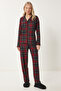 Checkered Shirt Pants Knitted Pajama Set Black Red Lpq0003 - 3