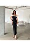 Women's Black Strapless Neckline Bow Detail Two-Tone Maxi Evening Dress