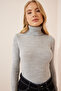 High-Neck Ribbed Lycra Sweater Light Gray Ldd0033 - 2