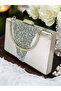 Silver Gray Satin Silver Stone Metal Handle Evening Bag Evening Bag - 7
