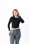 Women's Black New Season Crew Neck Long Sleeve Combed Cotton Bodysuit - 4
