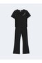 Lcw Kids Black Crew Neck Girls T-Shirt and Leggings