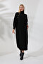 Half Turtleneck Stand Collar Long Sleeve Asymmetrical Button Detail Soft Textured Full Ankle Length Knitwear Dress