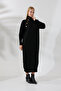 Half Turtleneck Stand Collar Long Sleeve Asymmetrical Button Detail Soft Textured Full Ankle Length Knitwear Dress - 5