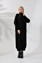 Half Turtleneck Stand Collar Long Sleeve Asymmetrical Button Detail Soft Textured Full Ankle Length Knitwear Dress - 8