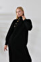 Half Turtleneck Stand Collar Long Sleeve Asymmetrical Button Detail Soft Textured Full Ankle Length Knitwear Dress - 3