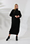Half Turtleneck Stand Collar Long Sleeve Asymmetrical Button Detail Soft Textured Full Ankle Length Knitwear Dress - 4