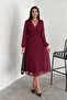 Women Burgundy Lining Chiffon Dress Nbk30281 - 2