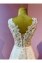 Off White A-Line Guipure Embroidered Wedding Dress - 6