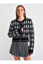 60272 Crew Neck Button Plaid Knitwear Cardigan-Black