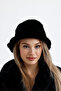 Black Vegan Fur Plush Winter Women's Bucket Hat - 2