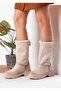 Beige Suede Fur-Trimmed Women's Boots - 6