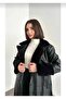 Furry Long Leather Women's Trench Coat - 2