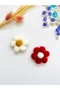 2-Piece Red and White Glittery Knitted Daisy Snap Clip Newborn Hairless Baby Hair Clip - 4