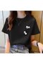 Women's Unisex Oversize Combed Cotton T-Shirt Panda Pocket Mini Design Printed Women's T-Shirt Short Sleeve - 4
