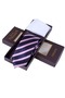 Navy Blue Lilac White Striped Gift Boxed Tie Handkerchief Set