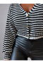 Women's Metal Buttoned Striped Crop Cardigan - 5