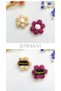 2-Piece Beige and Rose Dried Glitter Knitted Daisy Pattern Snap Clip Newborn Hairless Baby Buckle
