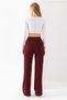 Women's Burgundy Front Ribbed Wide Fit Wide Leg Modal Fabric High Waist Recovery Pants Leggings - 8