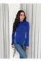 Asymmetric Cut Ruched Bell Sleeve Stretchy Fabric Blouse - 2