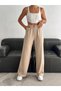 Wide Leg Buttoned Palazzo Pants with Elastic Waist - 5