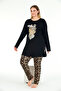Women's Plus Size Letter Printed Long Sleeve Black Wild Bottom Top Pajamas Set