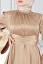 Cross Belted Satin Evening Dress-Beige - 4